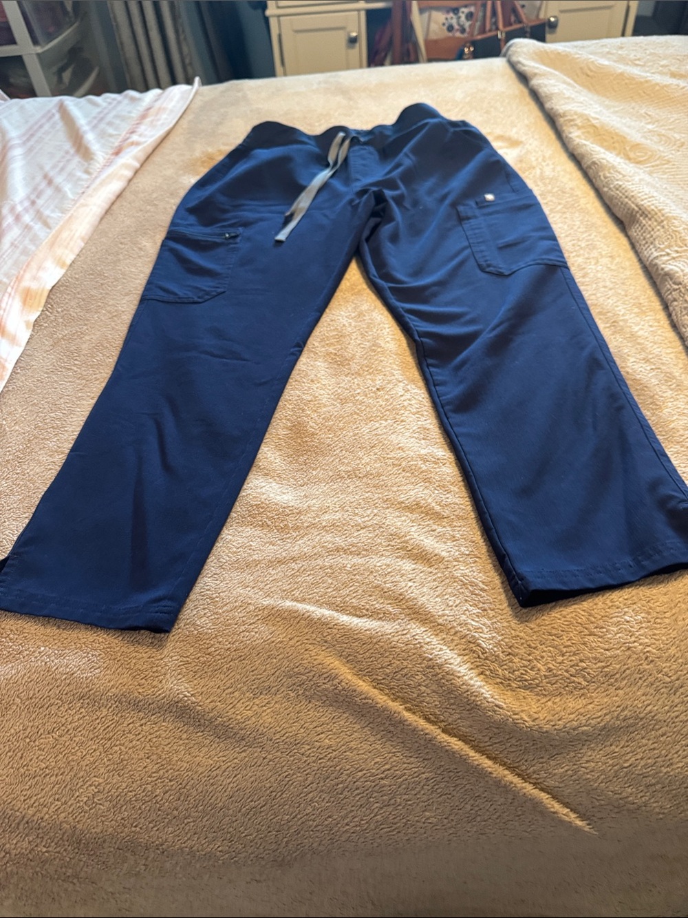 Figs women Navy Cargo Scrub Pants with Drawstring